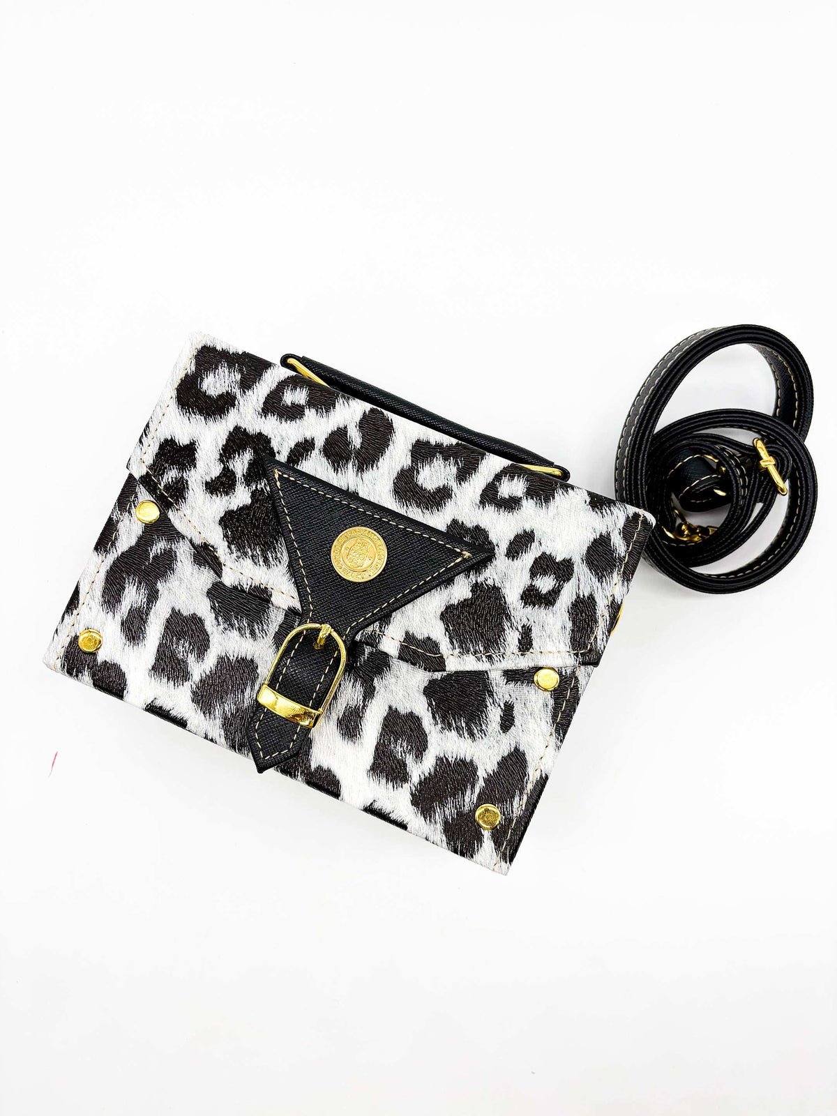 Kiki Handbag Black + White Leopard Print
