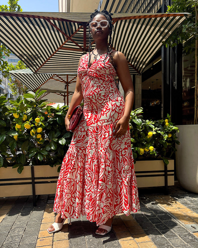 Leila Maxi Dress Red Print - DR PACHANGA
