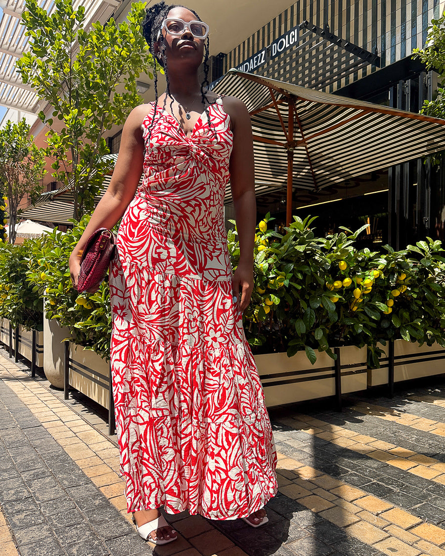 Leila Maxi Dress Red Print - DR PACHANGA