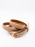 Gold Buckled Tan Slim Belt - DR PACHANGA