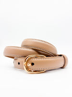 Gold Buckled Tan Slim Belt - DR PACHANGA