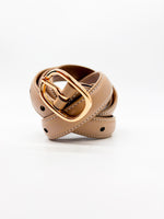 Gold Buckled Tan Slim Belt - DR PACHANGA