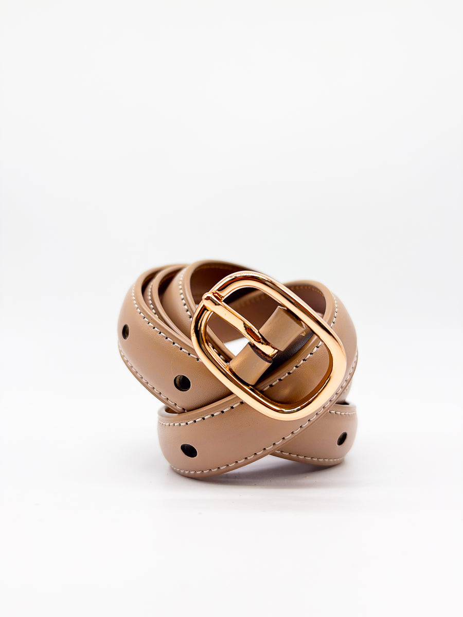 Gold Buckled Tan Slim Belt - DR PACHANGA