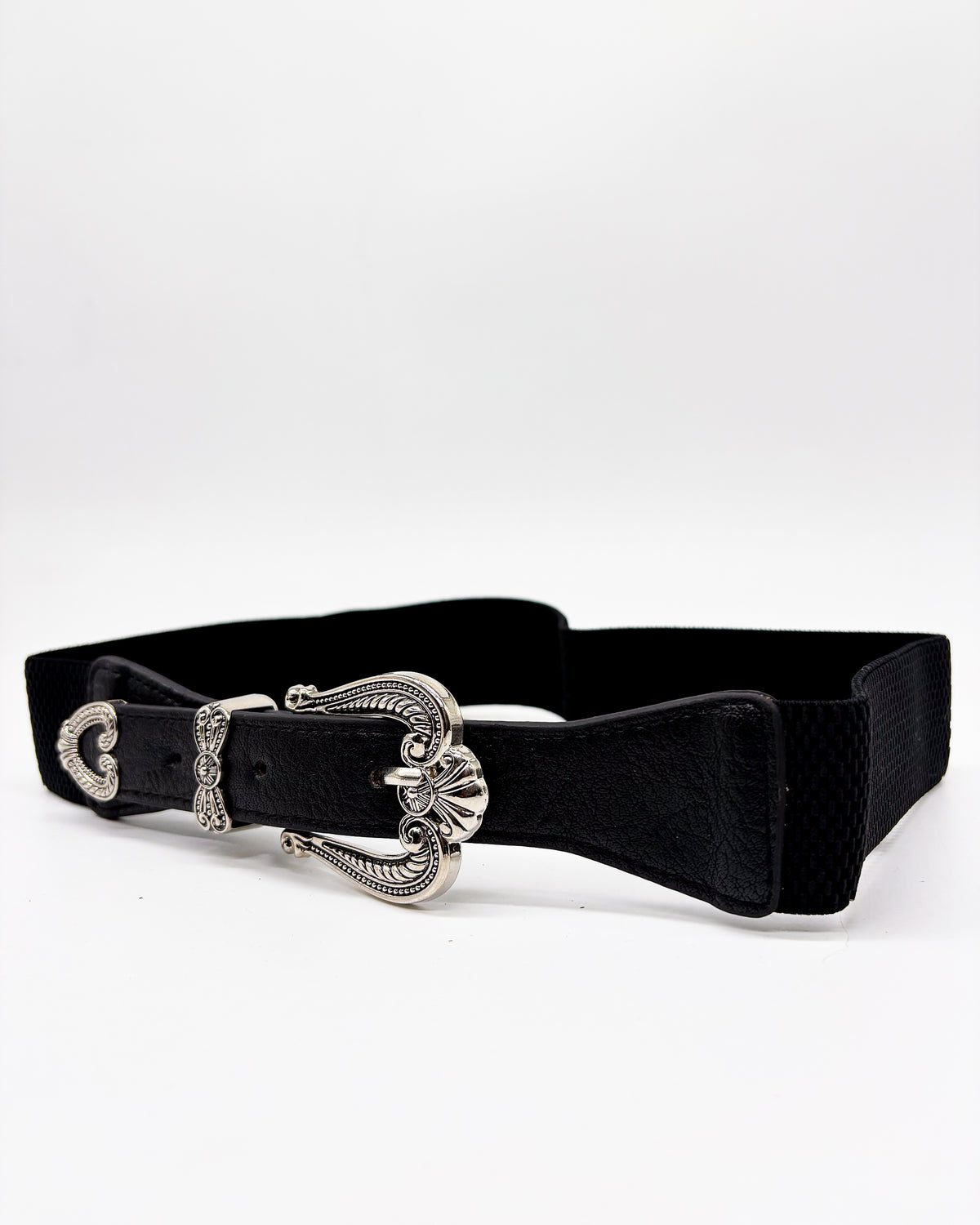 Suede Black Heart Buckle Belt