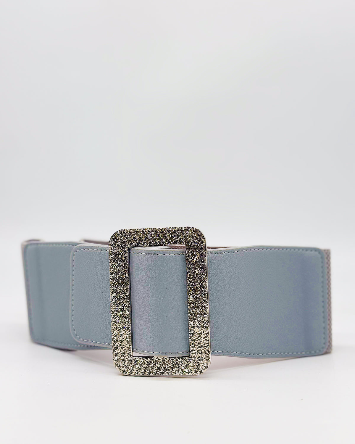 Grey Diamante Buckled Large Elastic Leather Belt