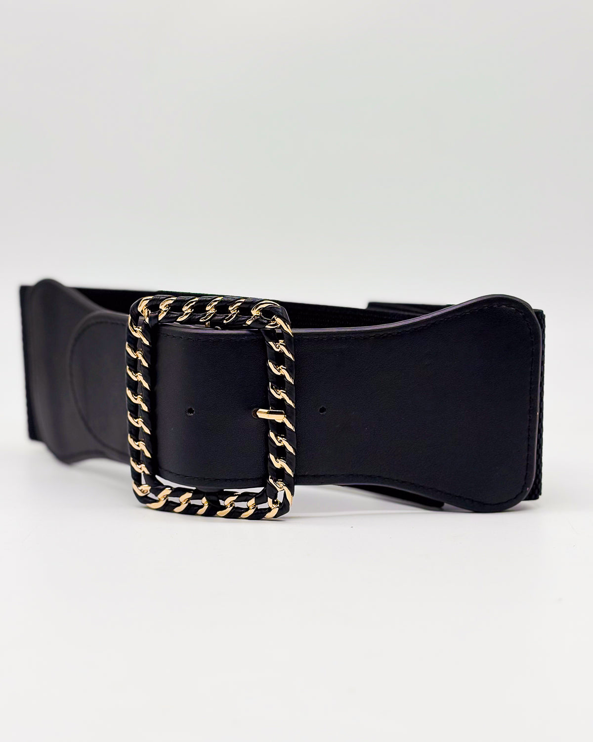 Large Black Elastic Leather Belt
