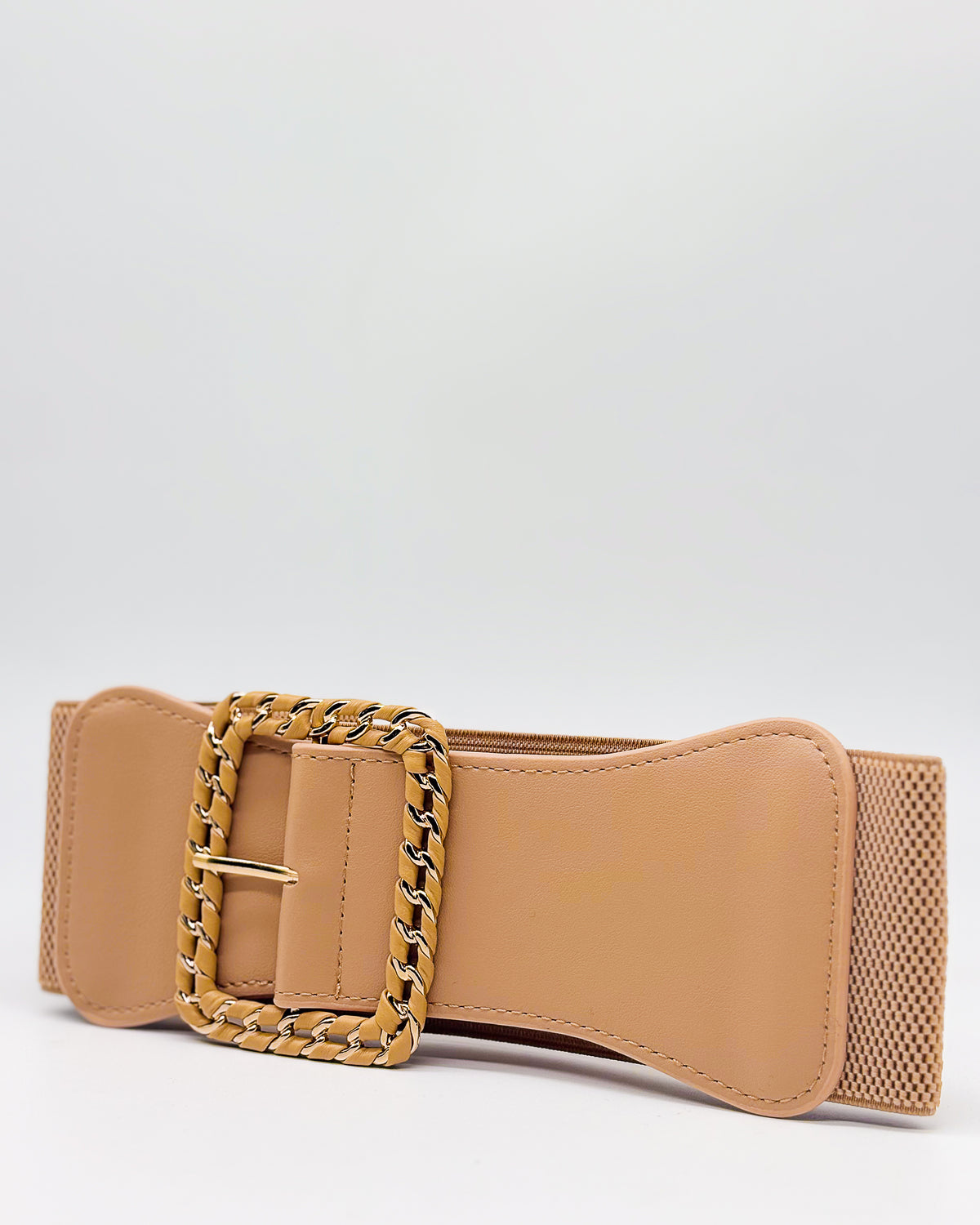 Large Beige Elastic Leather Belt