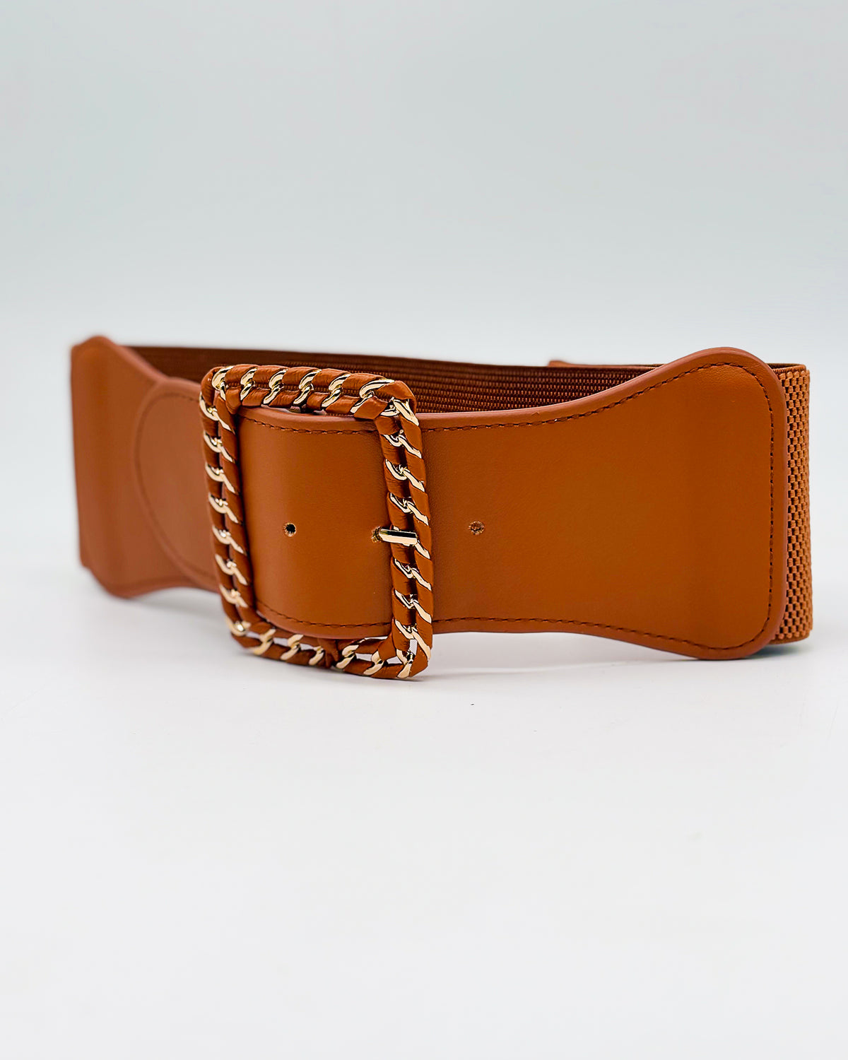 Large Caramel Elastic Leather Belt