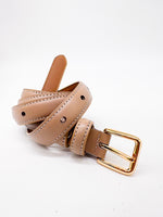 Gold Square Shaped Buckle Tan Slim Belt - DR PACHANGA