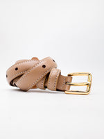 Gold Square Shaped Buckle Tan Slim Belt - DR PACHANGA