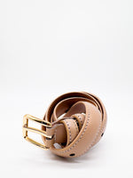 Gold Square Shaped Buckle Tan Slim Belt - DR PACHANGA