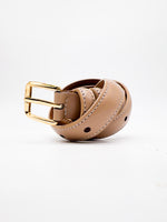 Gold Square Shaped Buckle Tan Slim Belt - DR PACHANGA
