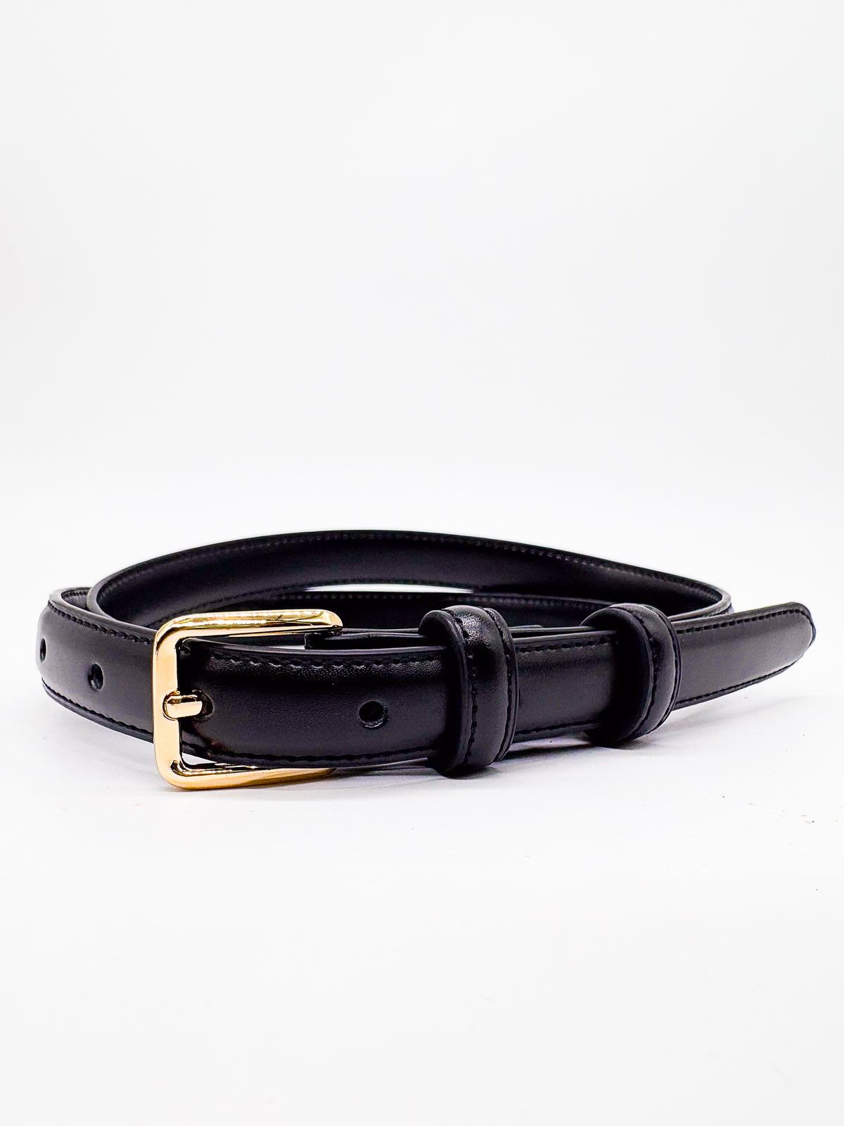 Gold Square Shaped Buckle Black Slim Belt