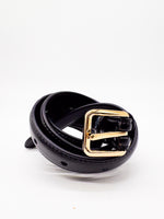 Gold Square Shaped Buckle Black Slim Belt - DR PACHANGA