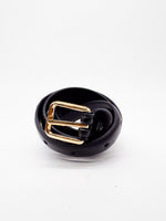 Gold Square Shaped Buckle Black Slim Belt - DR PACHANGA