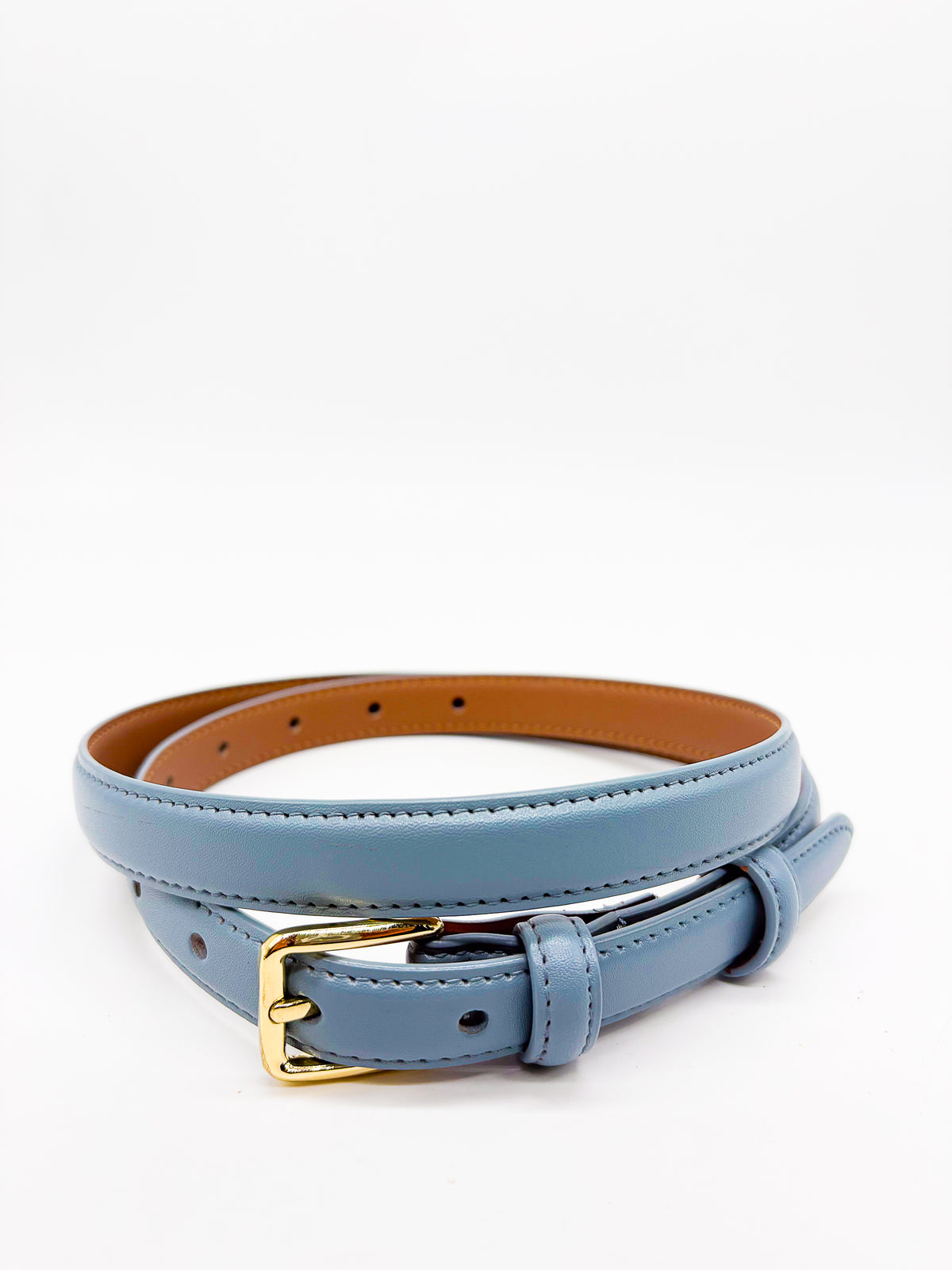 Gold Square Shaped Buckle Blue Slim Belt