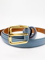 Gold Square Shaped Buckle Blue Slim Belt - DR PACHANGA