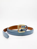 Gold Square Shaped Buckle Blue Slim Belt - DR PACHANGA