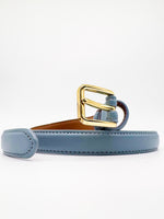 Gold Square Shaped Buckle Blue Slim Belt - DR PACHANGA