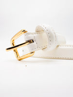 Gold Square Shaped Buckle White Slim Belt - DR PACHANGA