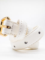 Gold Square Shaped Buckle White Slim Belt - DR PACHANGA