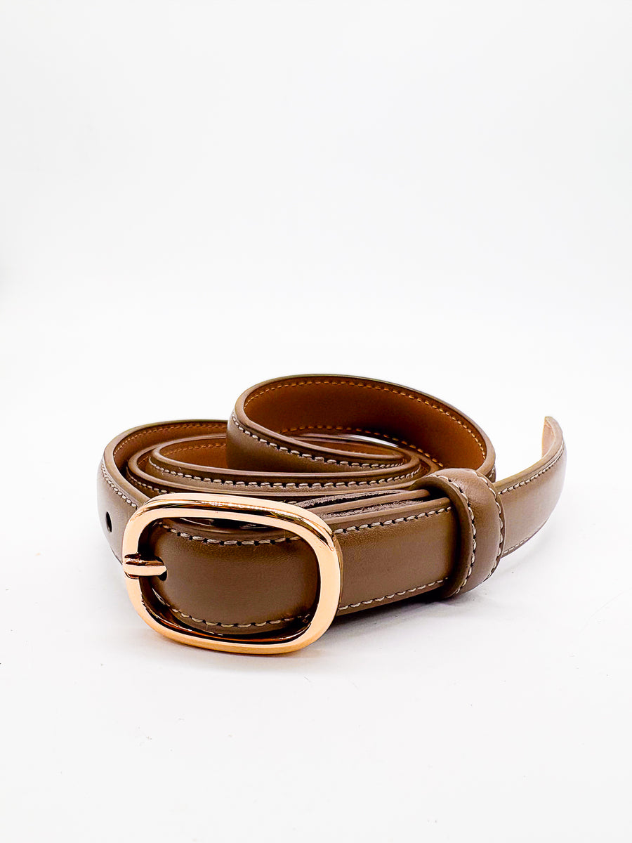 Gold Buckled Peanut Slim Belt - DR PACHANGA