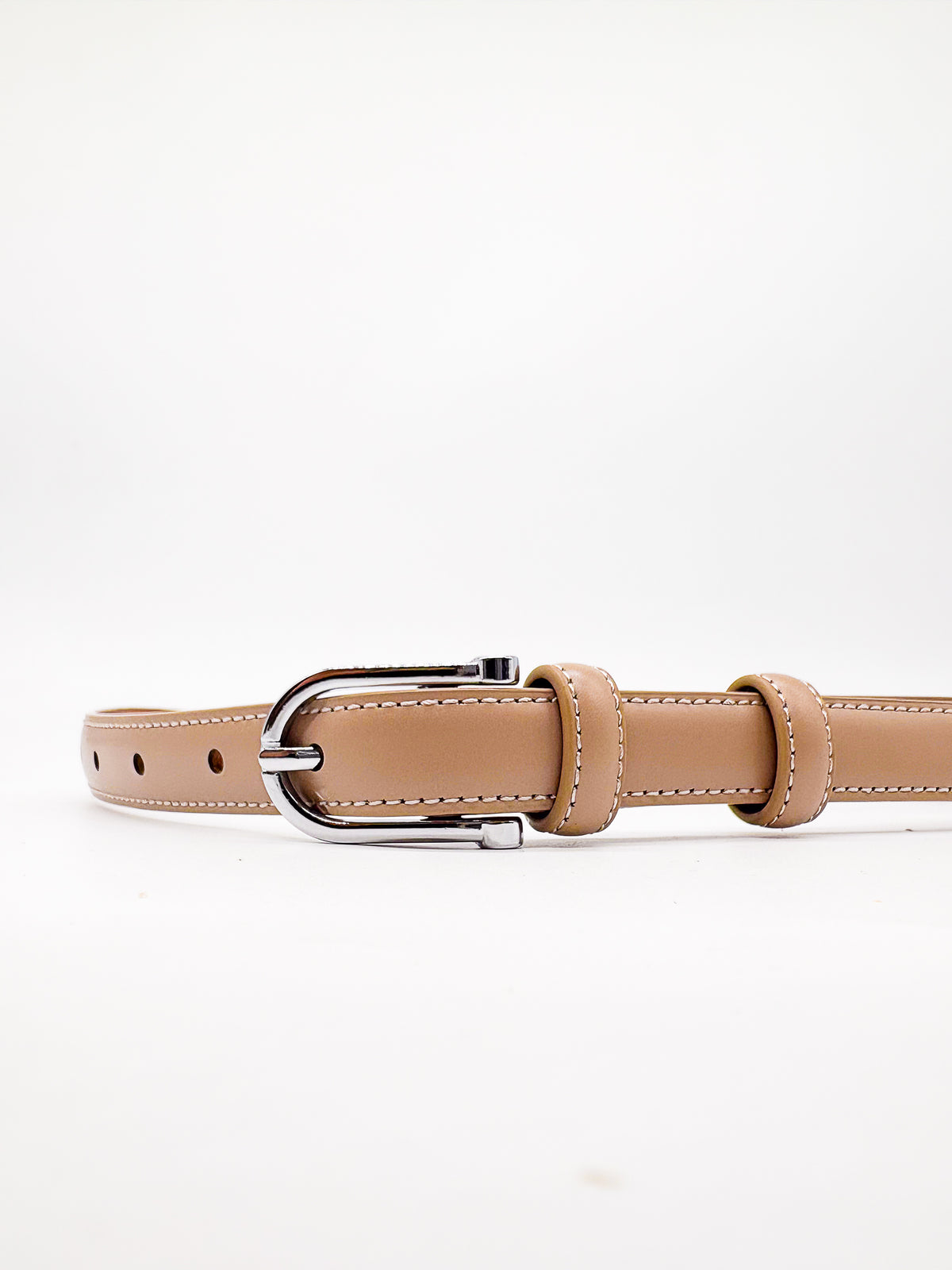 Silver Buckle Beige Slim Belt