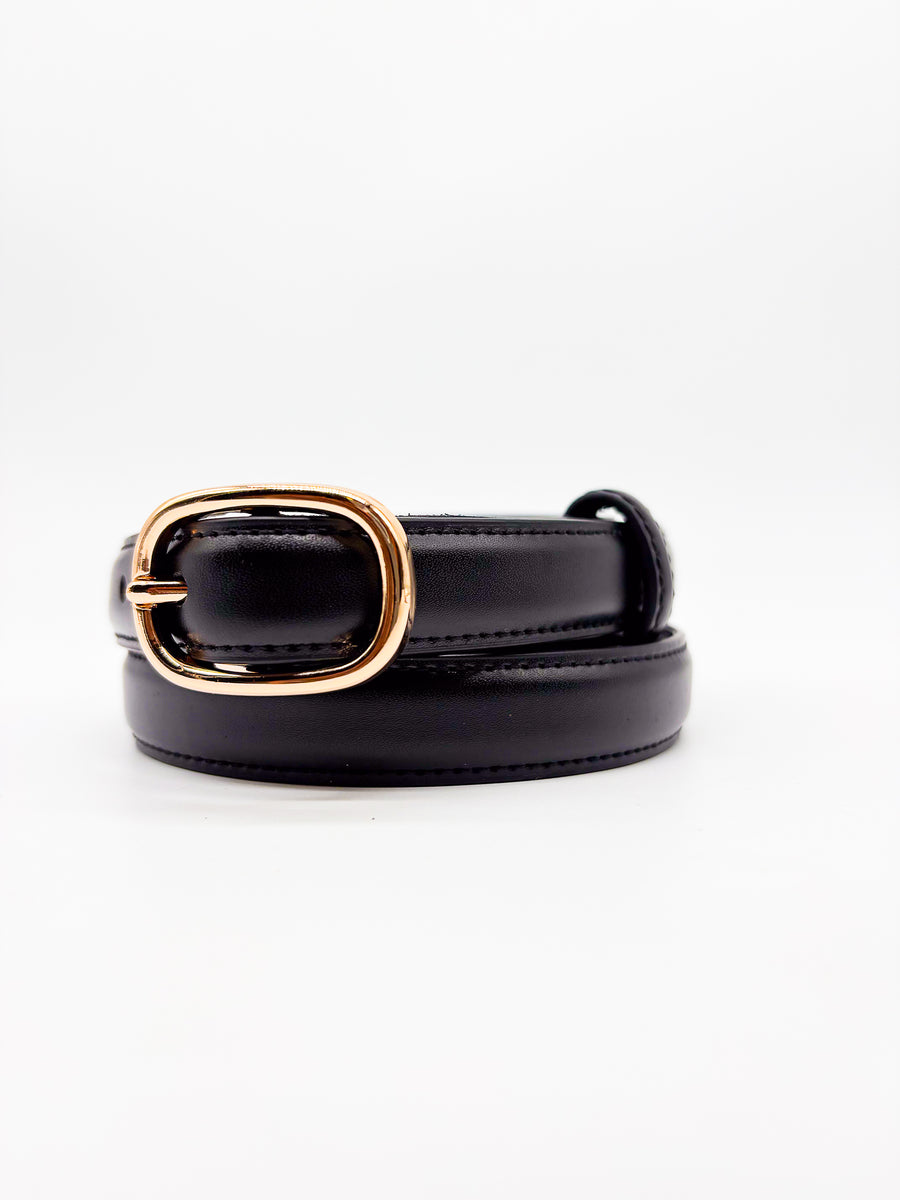 Gold Buckled Black Slim Belt - DR PACHANGA