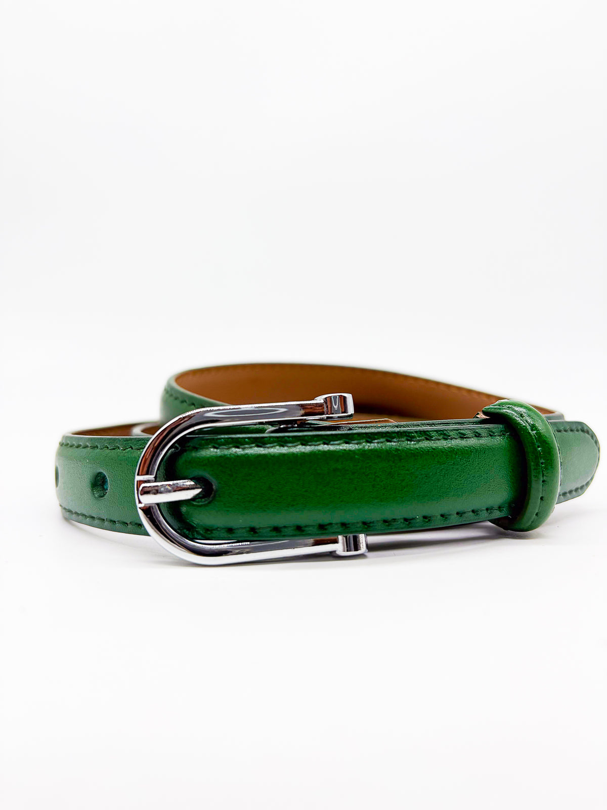 Silver Buckle Green Slim Belt