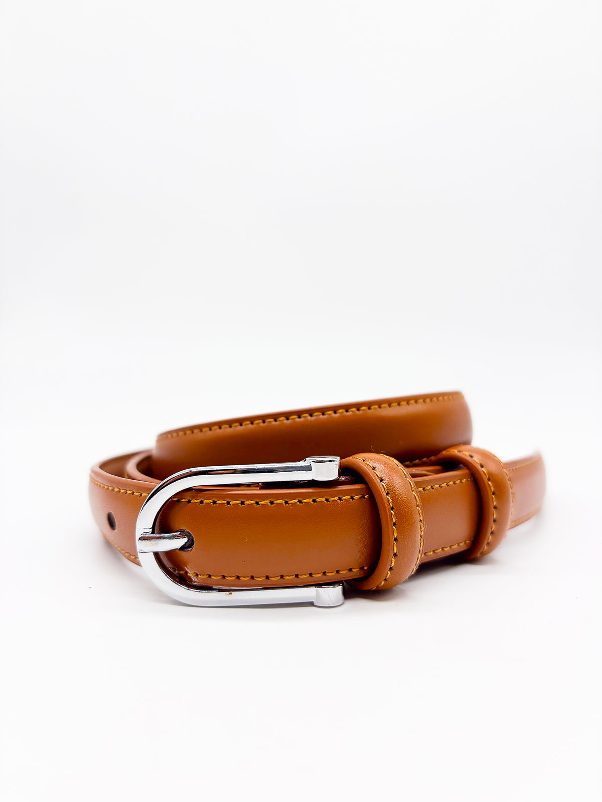 Silver Buckle Brown Slim Belt