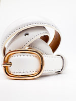 Gold Buckled White Slim Belt - DR PACHANGA