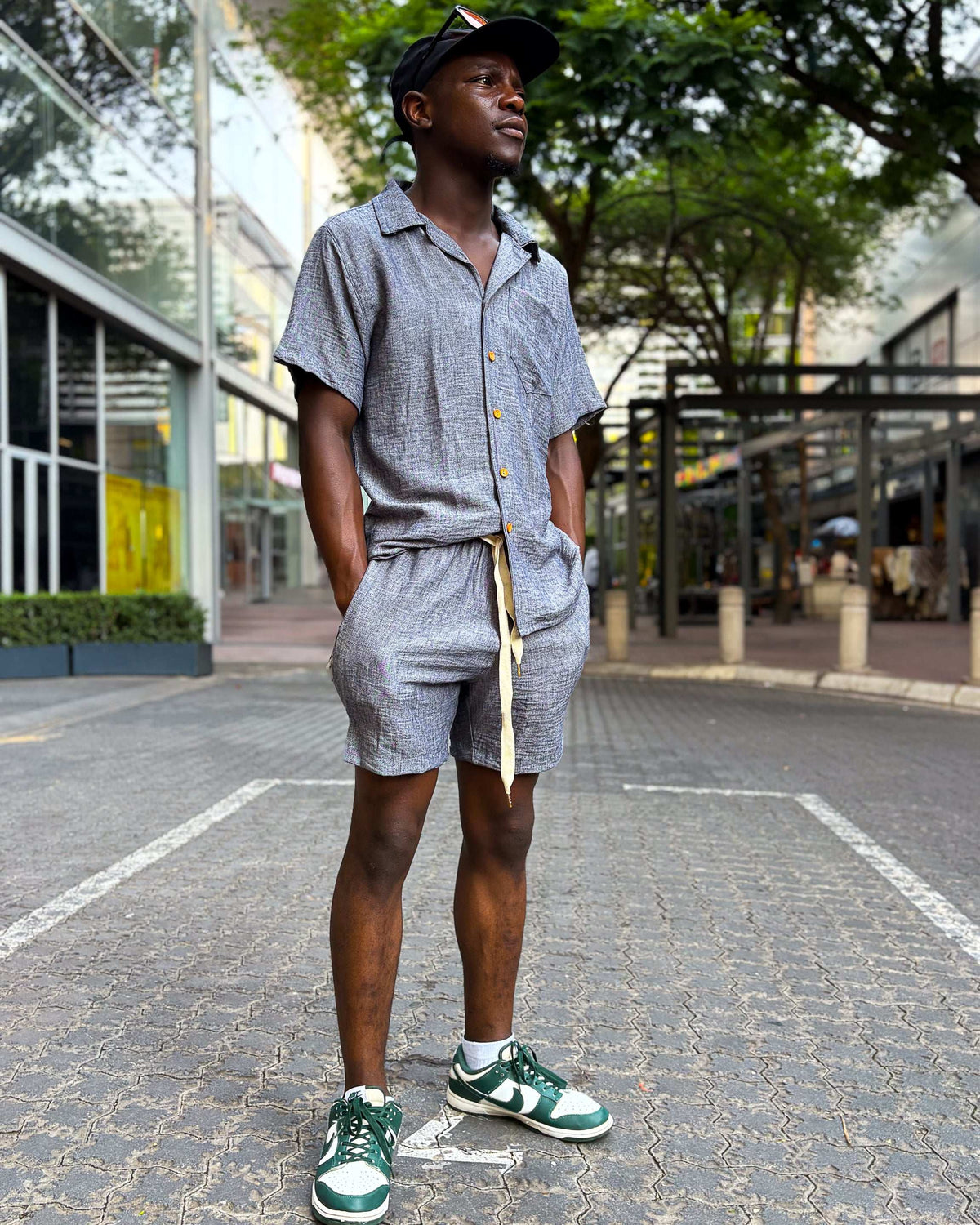 Jean René Denim Blue Linen Shorts