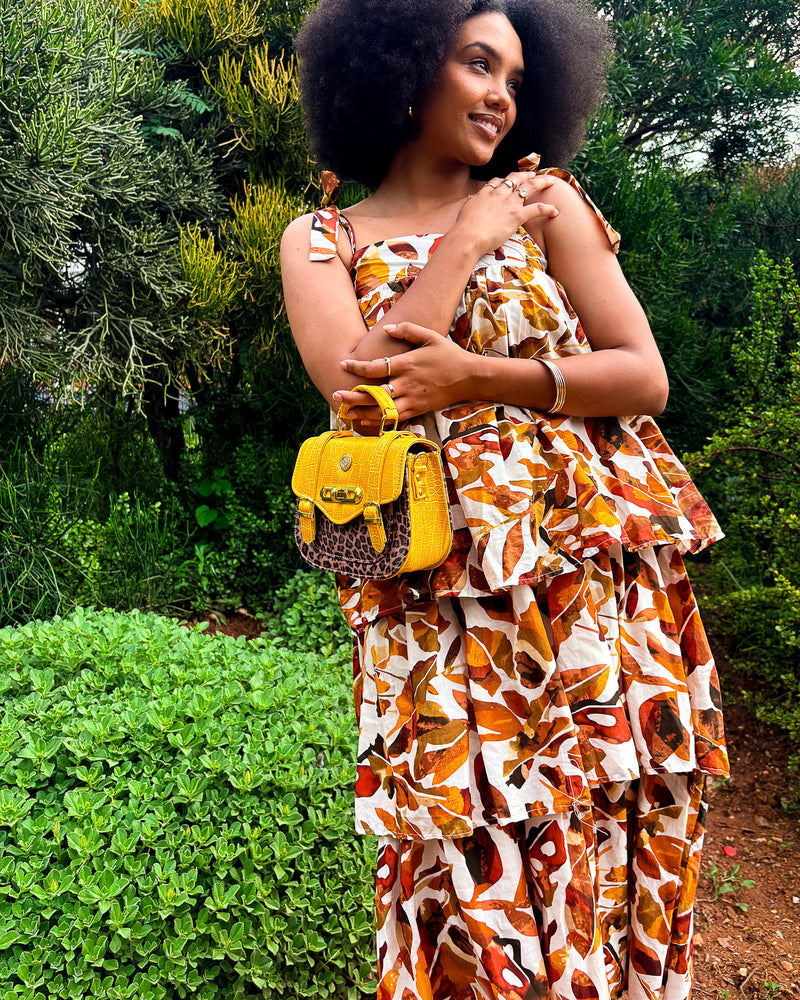 Michaela Dress Brown Floral - DR PACHANGA