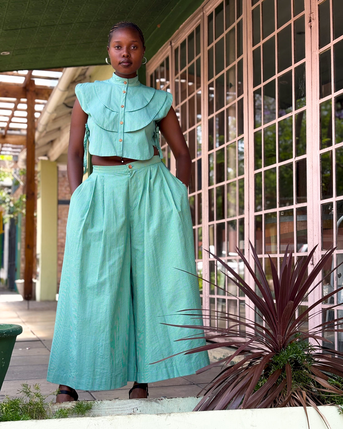 Buhle Pants Teal Pinstripe